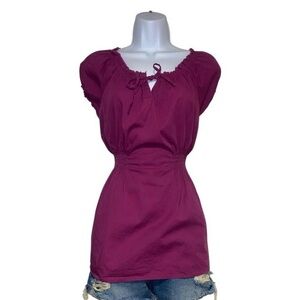 Y2k magenta babydoll milkmaid style tie front blouse